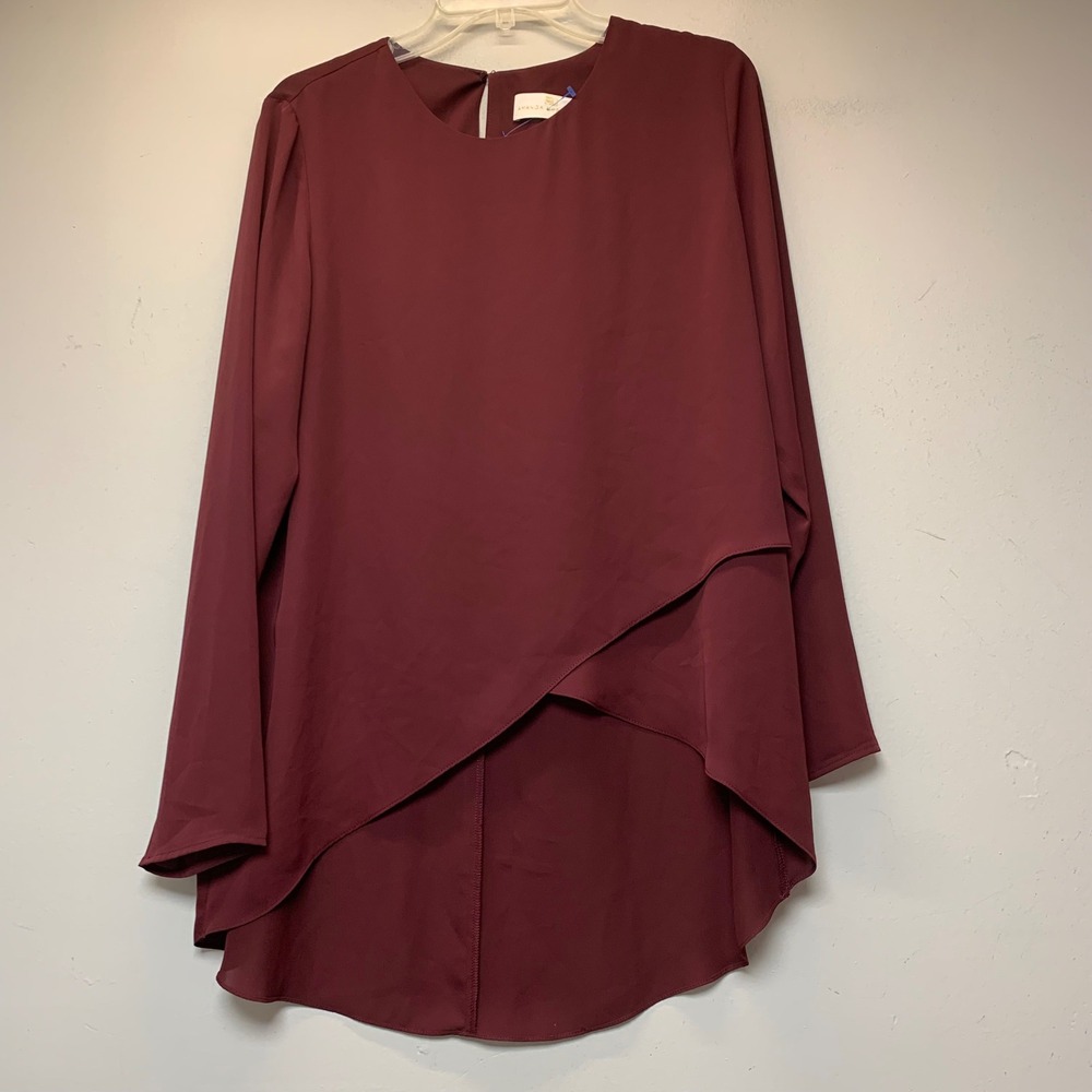 Amanda Uprichard Blouse Women Large Burgundy Excellent High Low Tulip Front